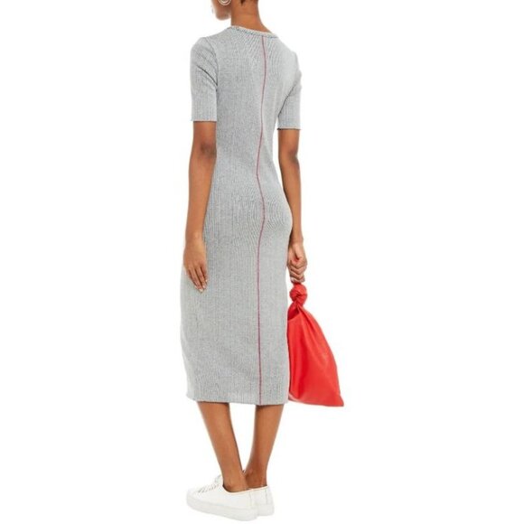 Rag‎ & Bone Elina Mélange Ribbed Cotton Blend Grey Midi Dress Size XS TP - Picture 2 of 12